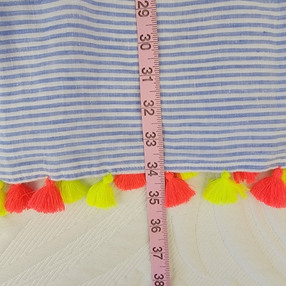 Vineyard Vines Linen Blue White Striped Sleeveless Dress Neon Tassels Size XS - Picture 12 of 12